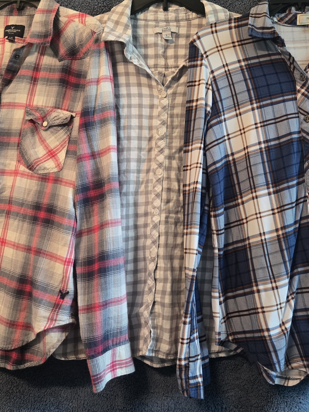 Set of 3 Button-Down Plaid Shirts Womens L American Eagle, Croft&Barrow No Comm